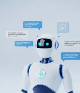 HIPAA-compliant AI chatbot assisting patients with appointment scheduling and secure healthcare consultation support in a medical environment
