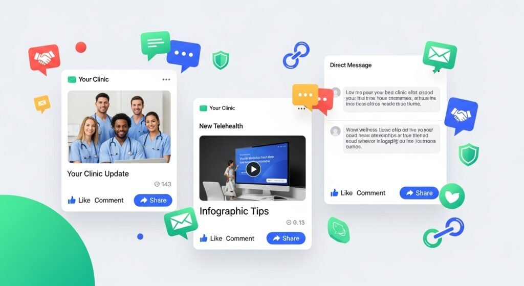 Healthcare digital marketing strategies for clinics using social media posts, telehealth promotion, and patient engagement content